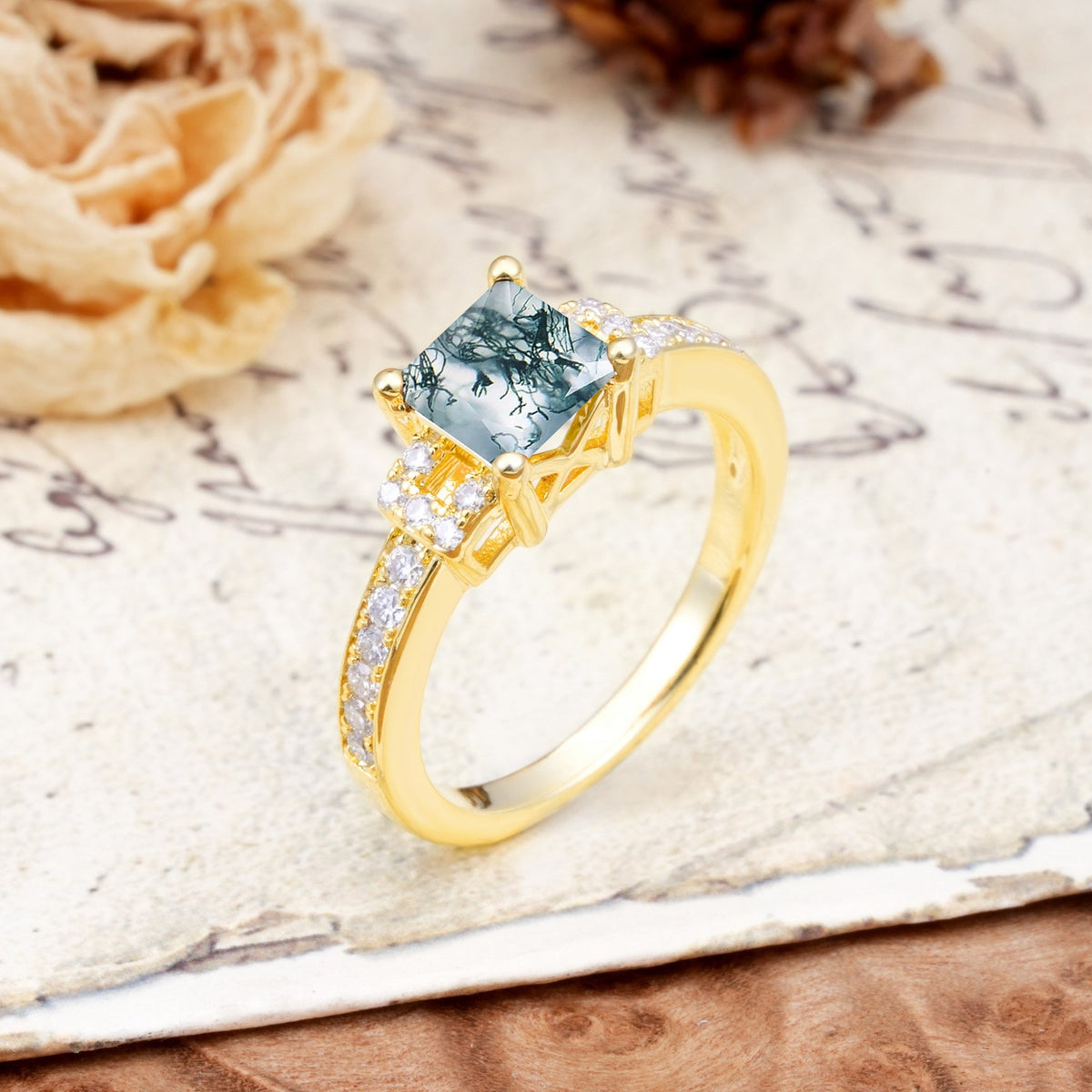 Classic Marquise Moss Agate Alternating Stacking Wedding Band - Additional view