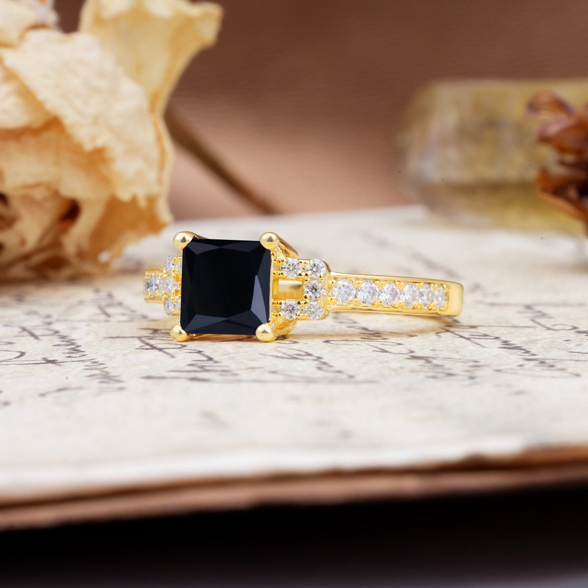 Classic Marquise Black Onyx Alternating Stacking Wedding Band - Additional view