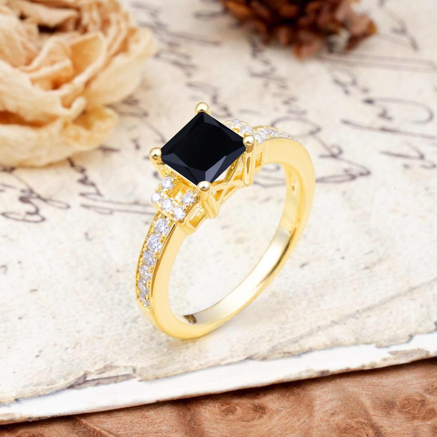 Classic Marquise Black Onyx Alternating Stacking Wedding Band - Additional view
