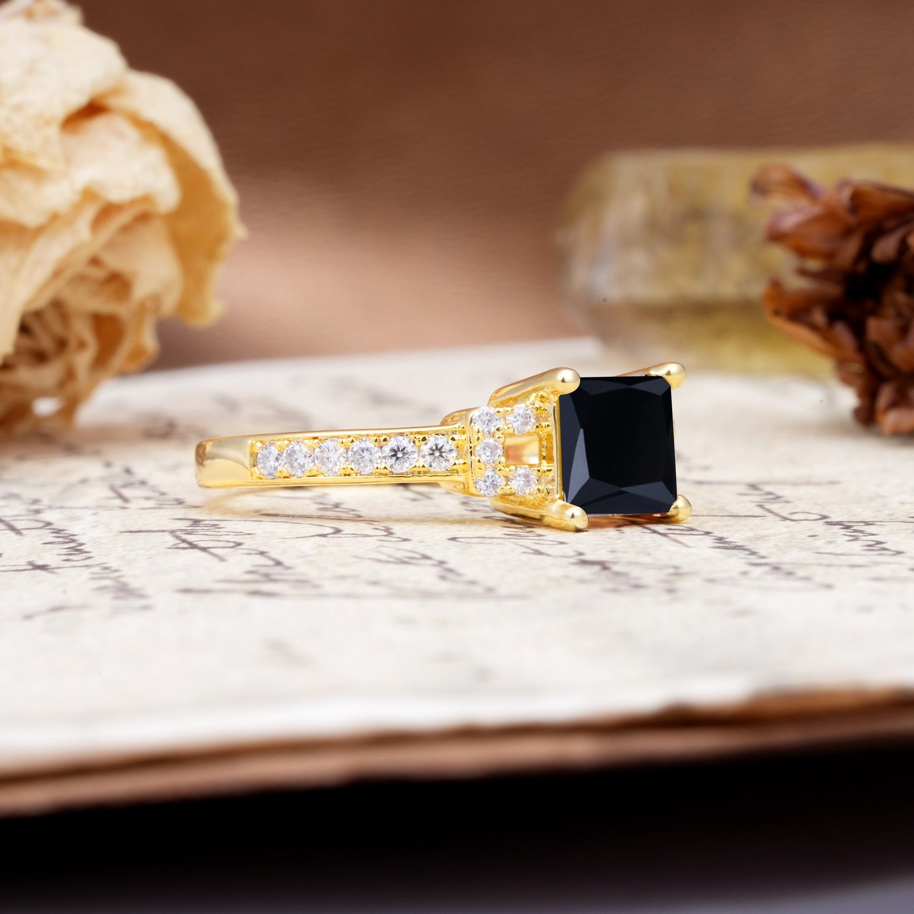 Classic Marquise Black Onyx Alternating Stacking Wedding Band - Additional view