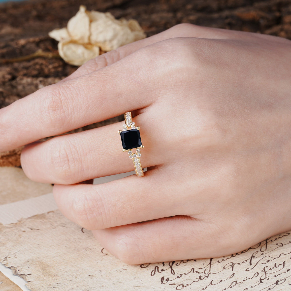 Classic Marquise Black Onyx Alternating Stacking Wedding Band - Additional view