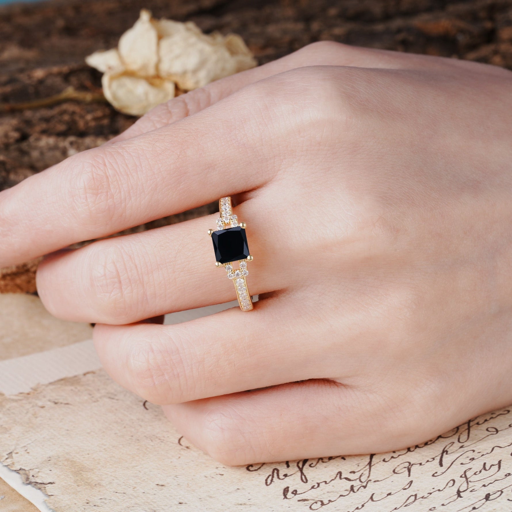Classic Marquise Black Onyx Alternating Stacking Wedding Band - Additional view