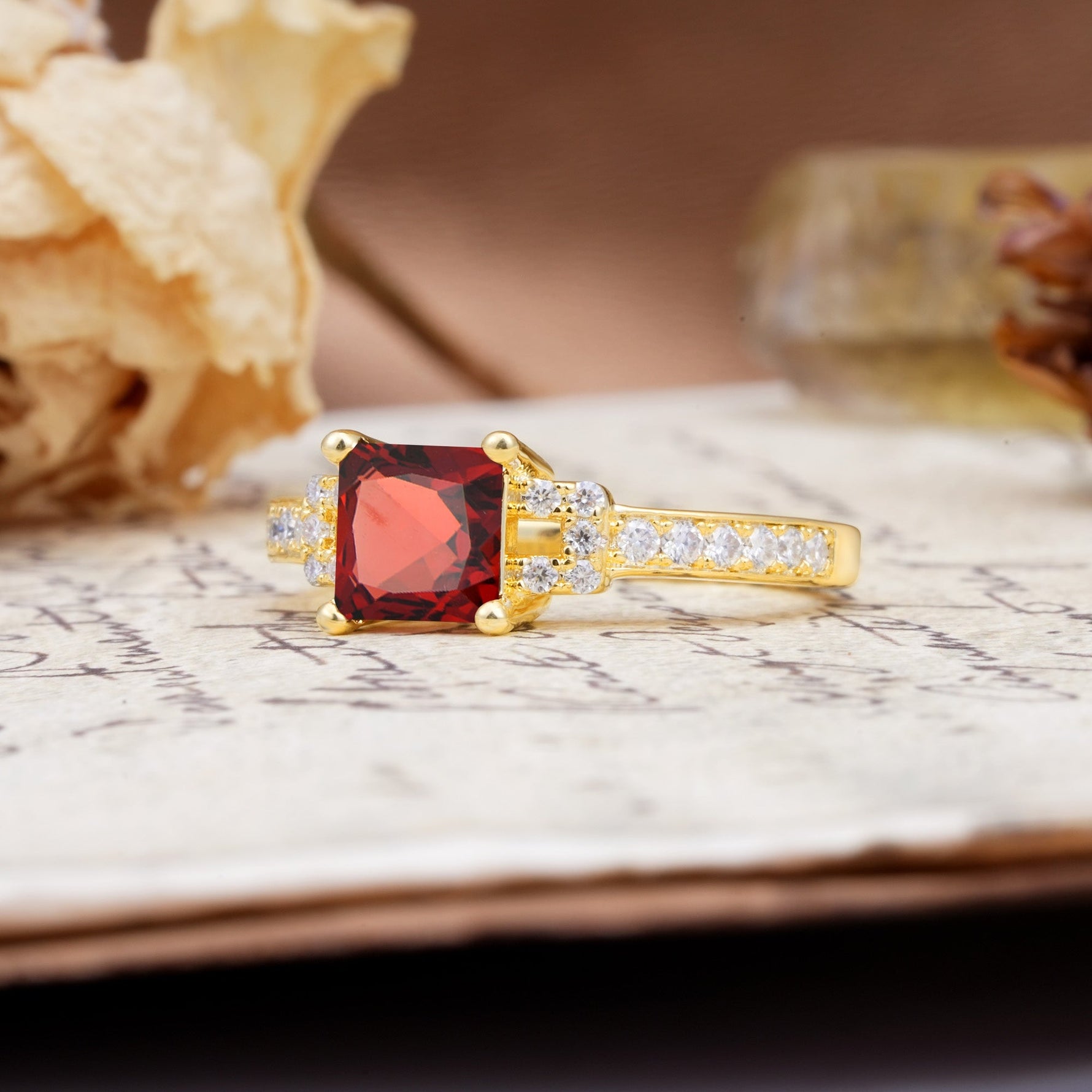 Classic Marquise Garnet Alternating Stacking Wedding Band - Additional view