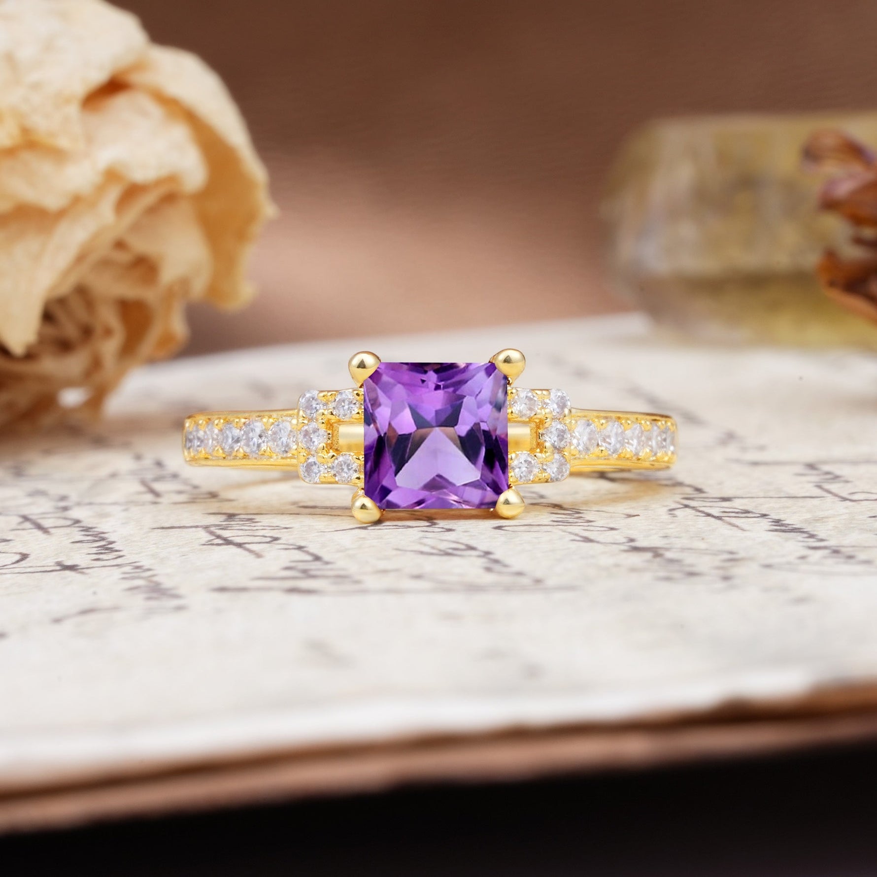 Classic Marquise Amethyst Alternating Stacking Wedding Band - Additional view