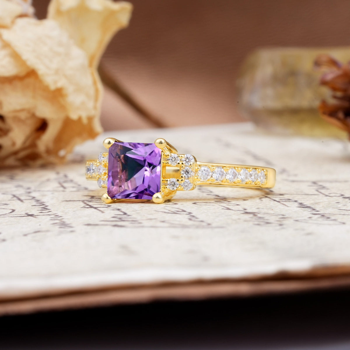 Classic Marquise Amethyst Alternating Stacking Wedding Band - Additional view