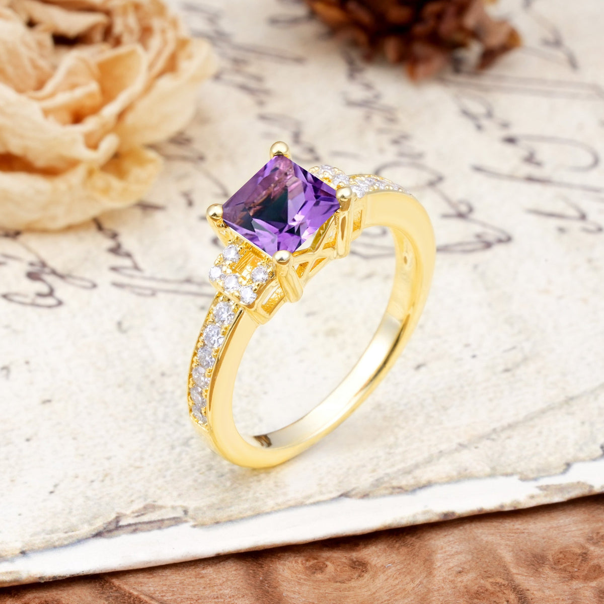 Classic Marquise Amethyst Alternating Stacking Wedding Band - Additional view