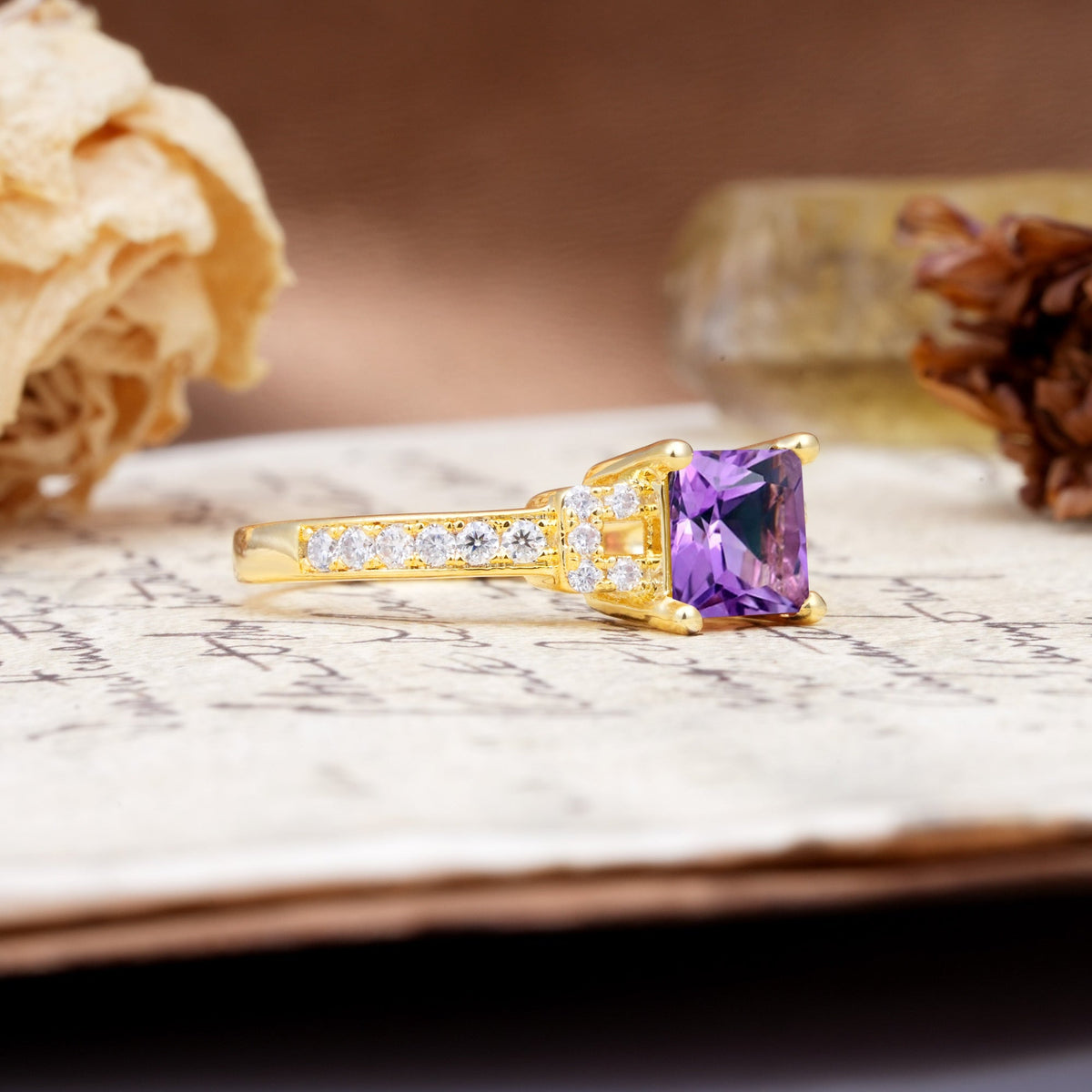 Classic Marquise Amethyst Alternating Stacking Wedding Band - Additional view