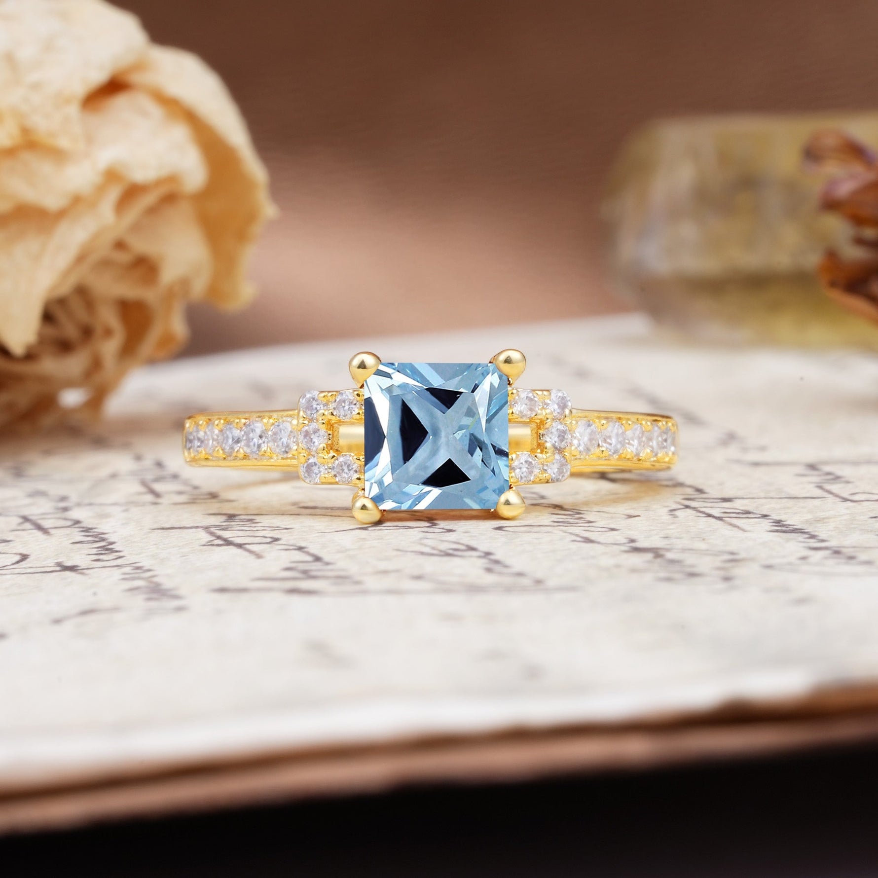 Classic Marquise Aquamarine Alternating Stacking Wedding Band - Additional view