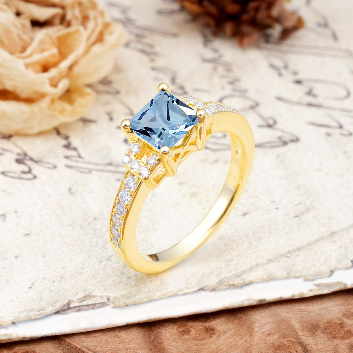 Classic Marquise Aquamarine Alternating Stacking Wedding Band - Additional view