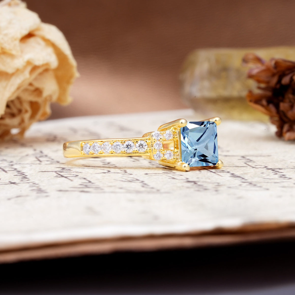 Classic Marquise Aquamarine Alternating Stacking Wedding Band - Additional view