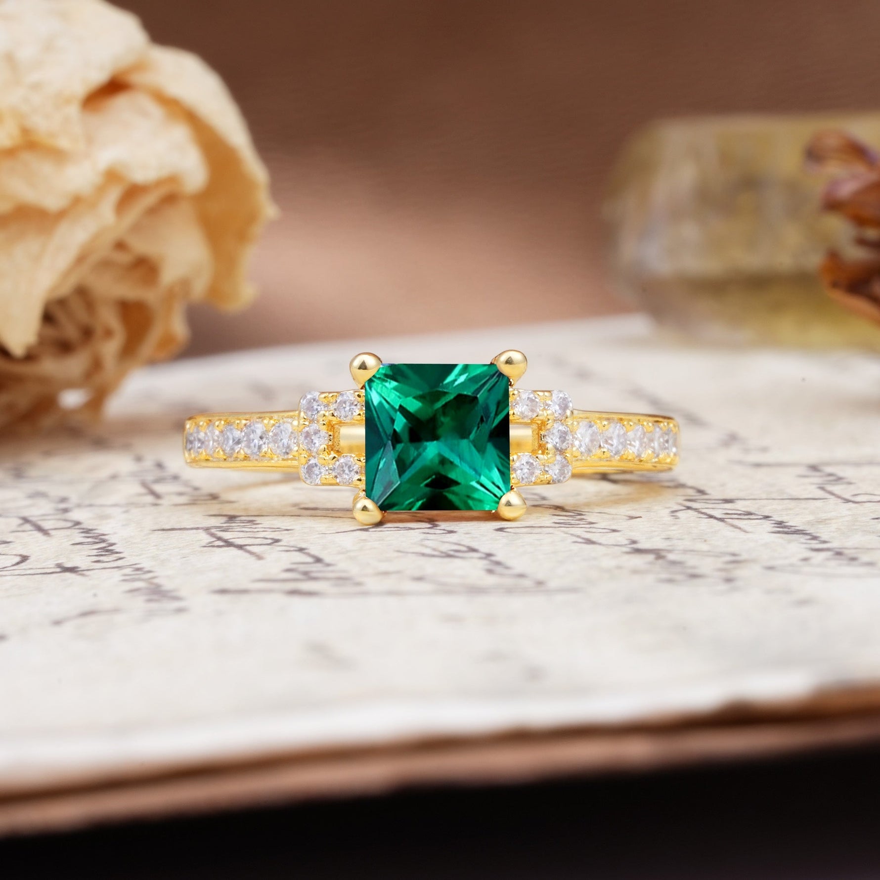 Classic Marquise Emerald Alternating Stacking Wedding Band - Additional view