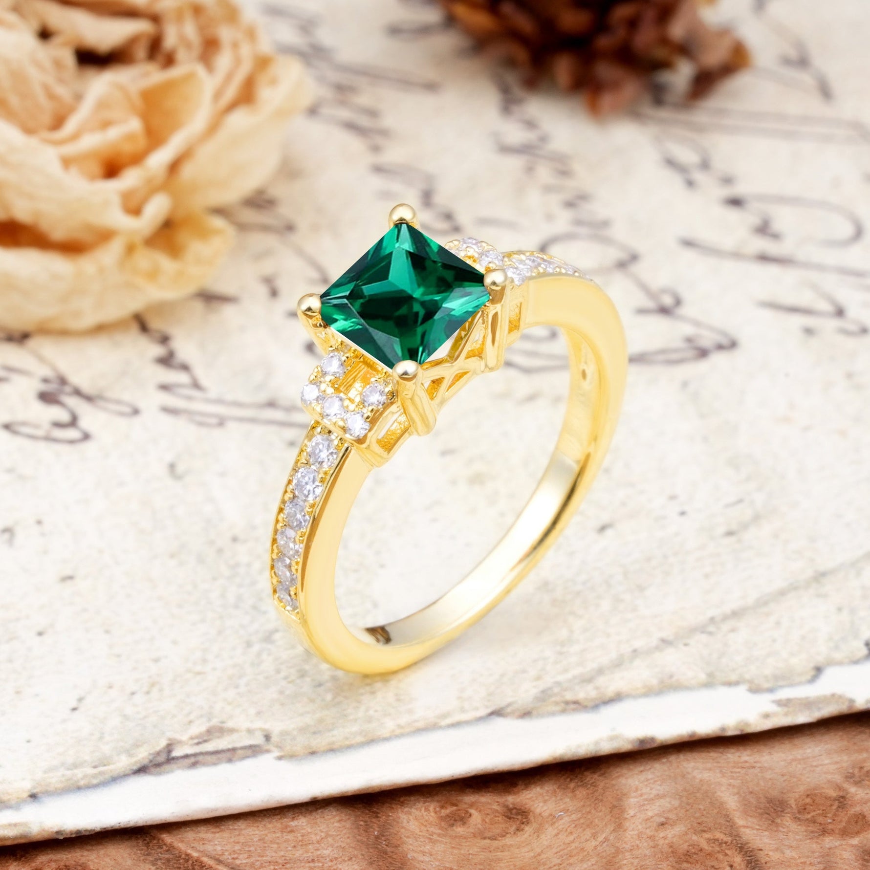 Classic Marquise Emerald Alternating Stacking Wedding Band - Additional view