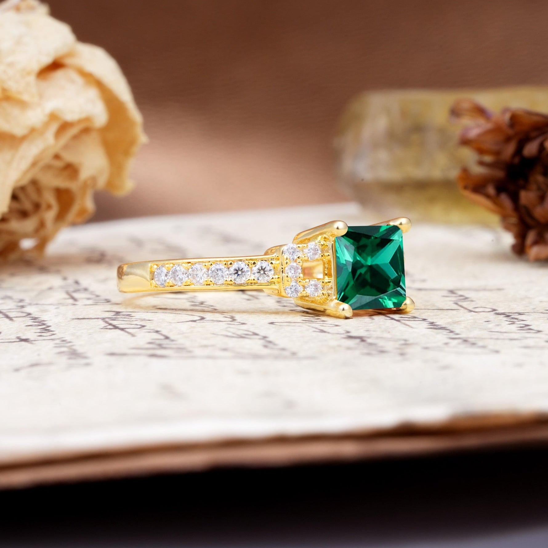 Classic Marquise Emerald Alternating Stacking Wedding Band - Additional view