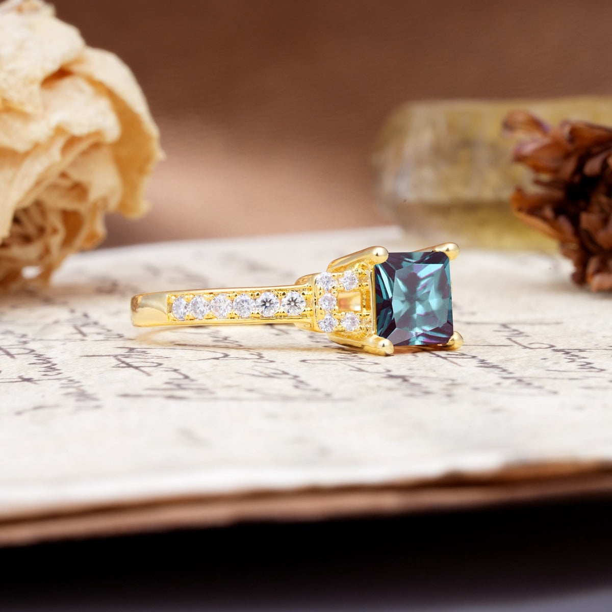 Classic Marquise Alexandrite Alternating Stacking Wedding Band - Additional view