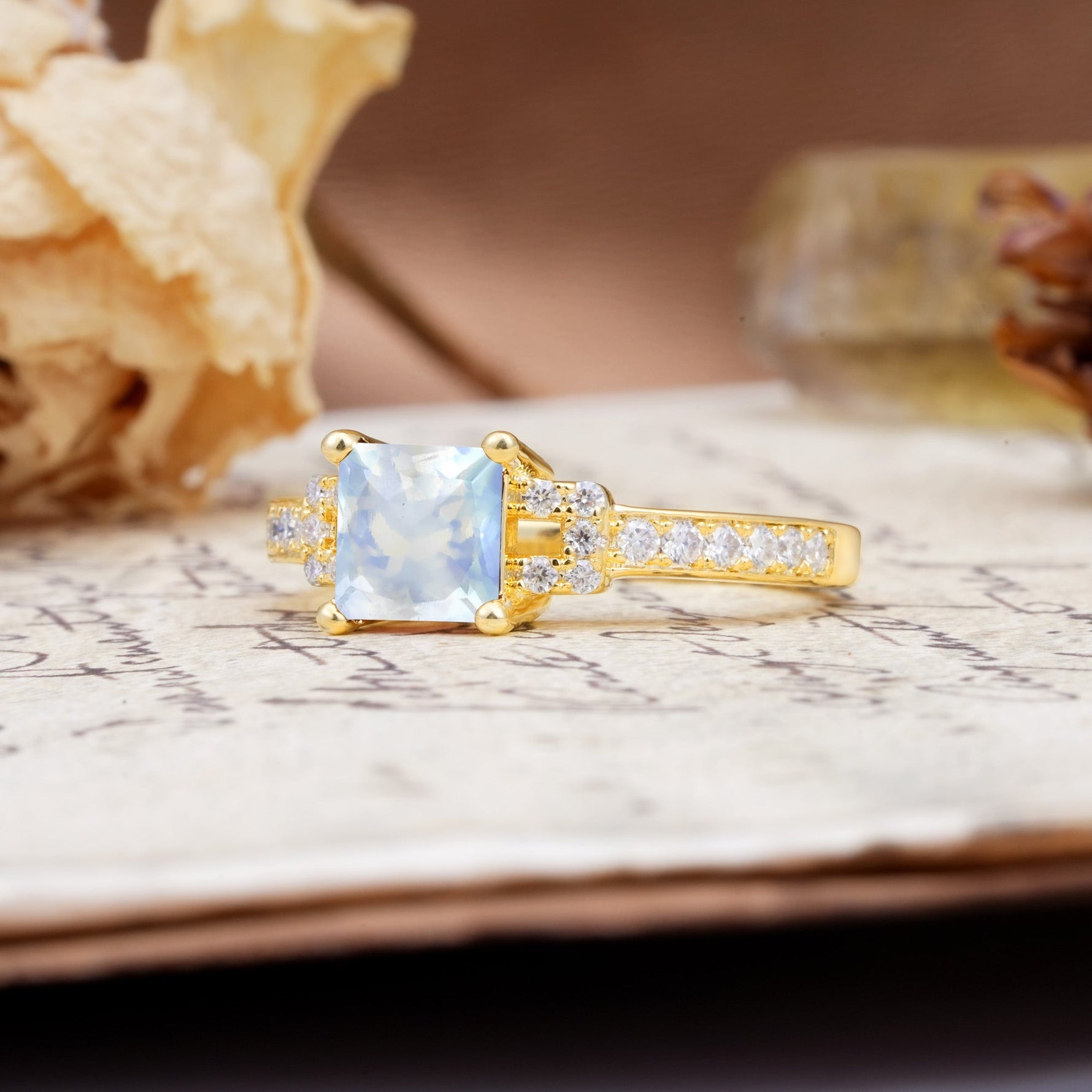 Classic Marquise Moonstone Alternating Stacking Wedding Band - Additional view