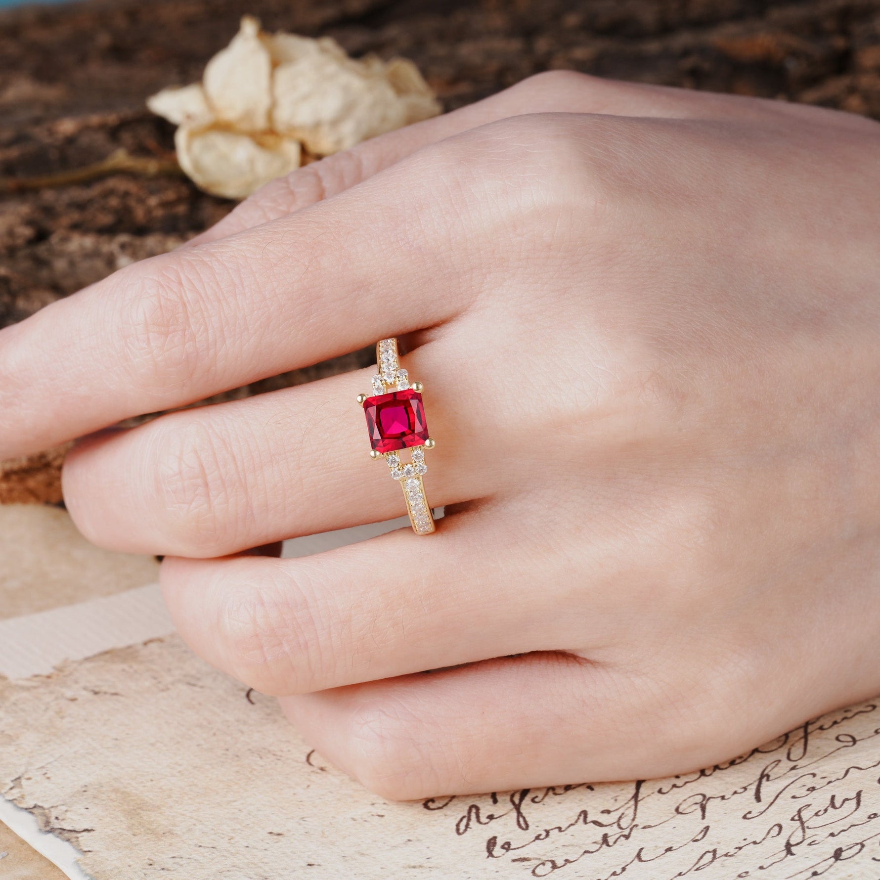 Classic Marquise Ruby Alternating Stacking Wedding Band - Additional view