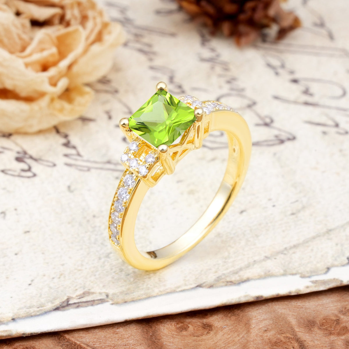 Classic Marquise Peridot Alternating Stacking Wedding Band - Additional view