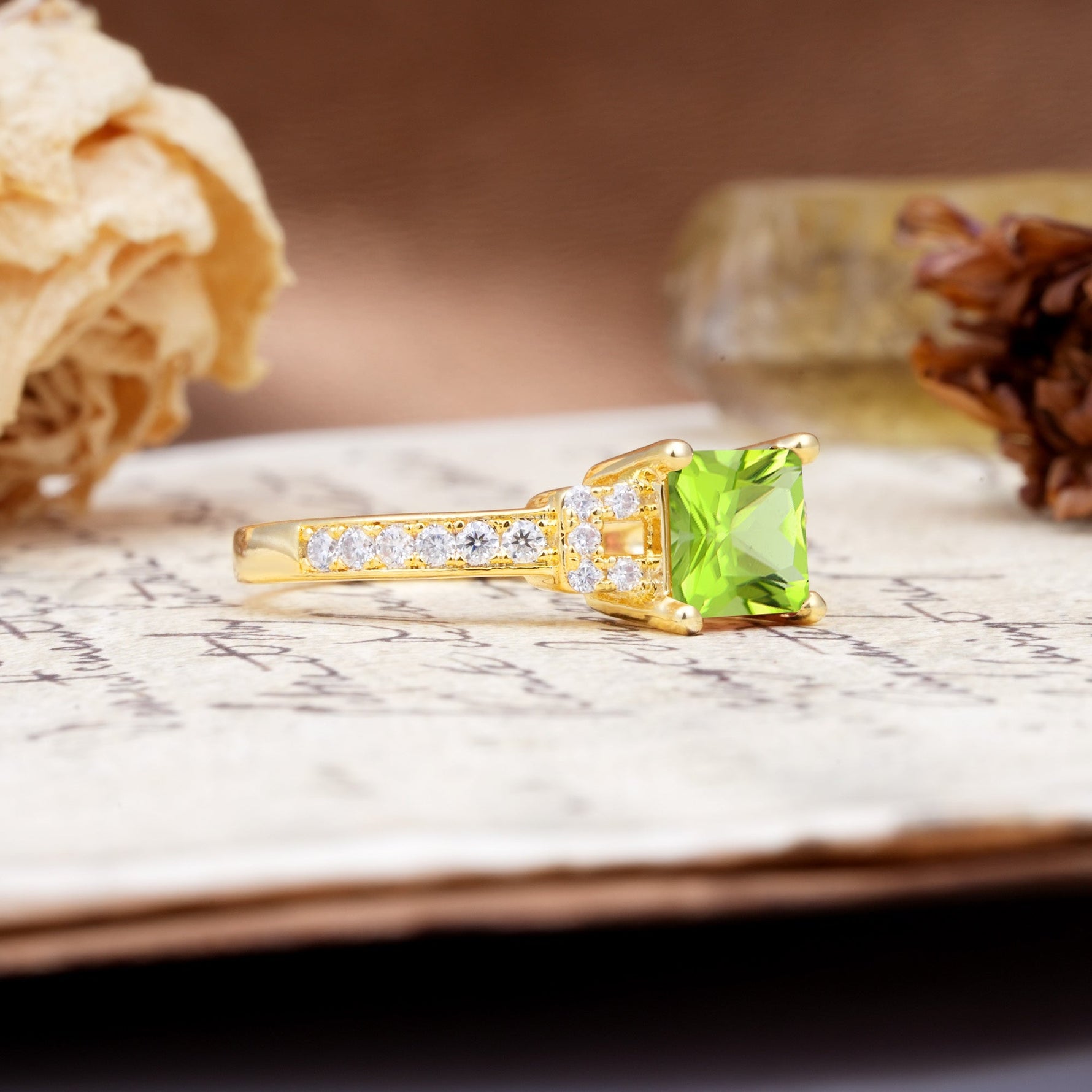 Classic Marquise Peridot Alternating Stacking Wedding Band - Additional view