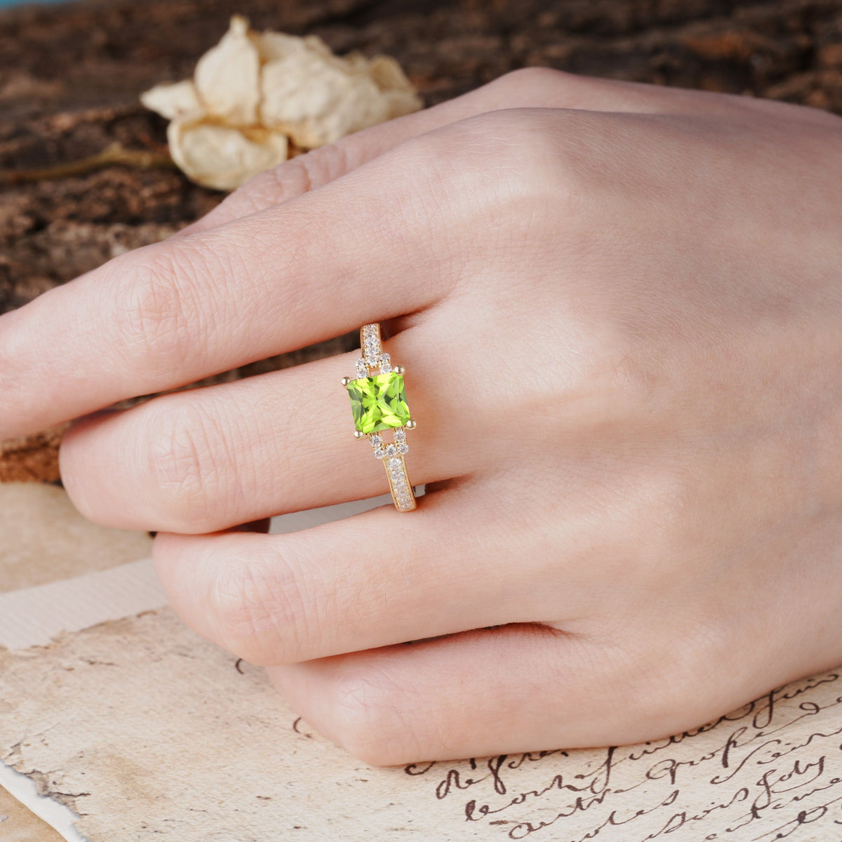 Classic Marquise Peridot Alternating Stacking Wedding Band - Additional view