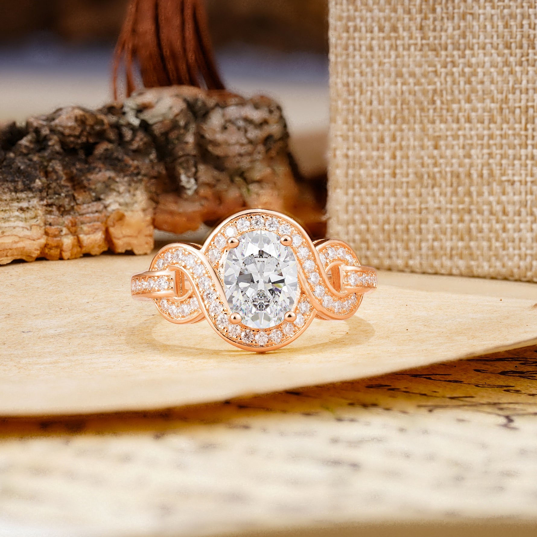 Luxurious Vintage-Style Twisted 4-Prong Oval Cut Moissanite Engagement Ring - Additional view