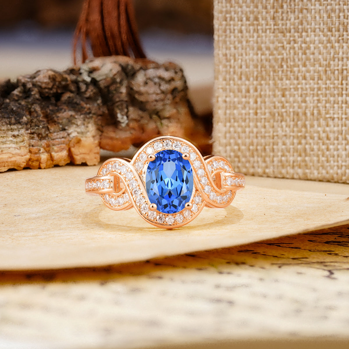 Luxurious Vintage-Style Twisted 4-Prong Oval Cut Sapphire Engagement Ring - Additional view