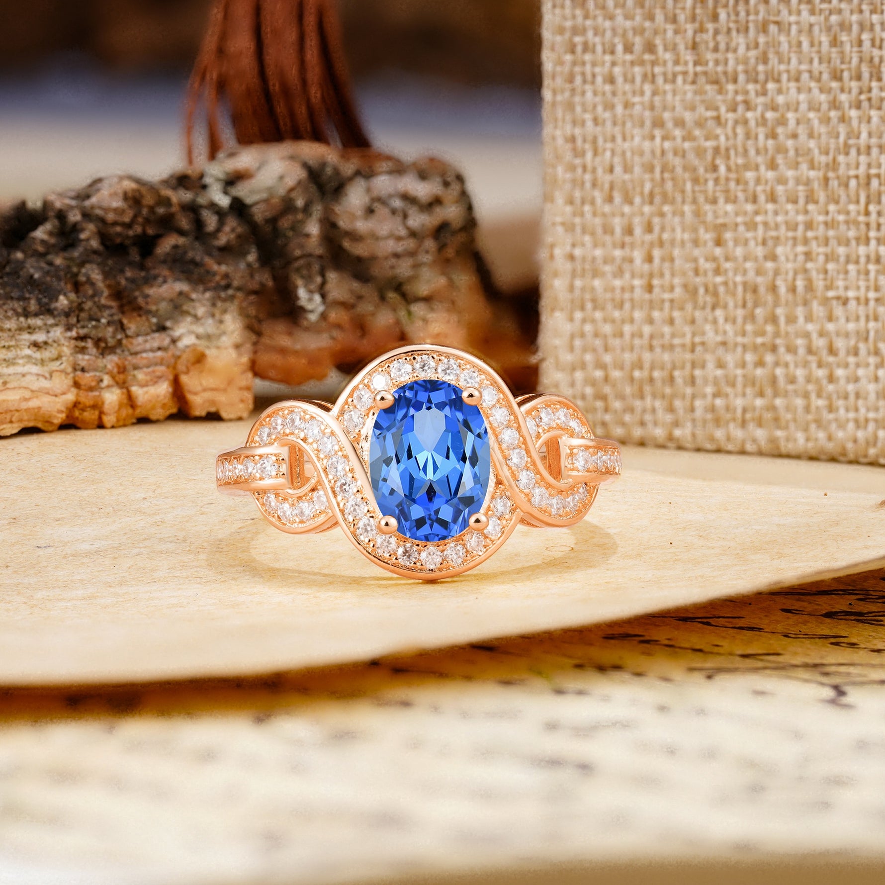 Luxurious Vintage-Style Twisted 4-Prong Oval Cut Sapphire Engagement Ring - Additional view