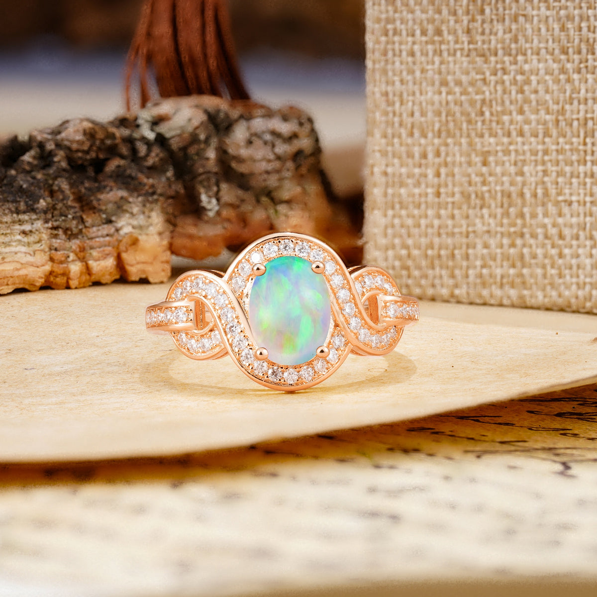 Luxurious Vintage-Style Twisted 4-Prong Oval Cut Fire Opal Engagement Ring - Additional view