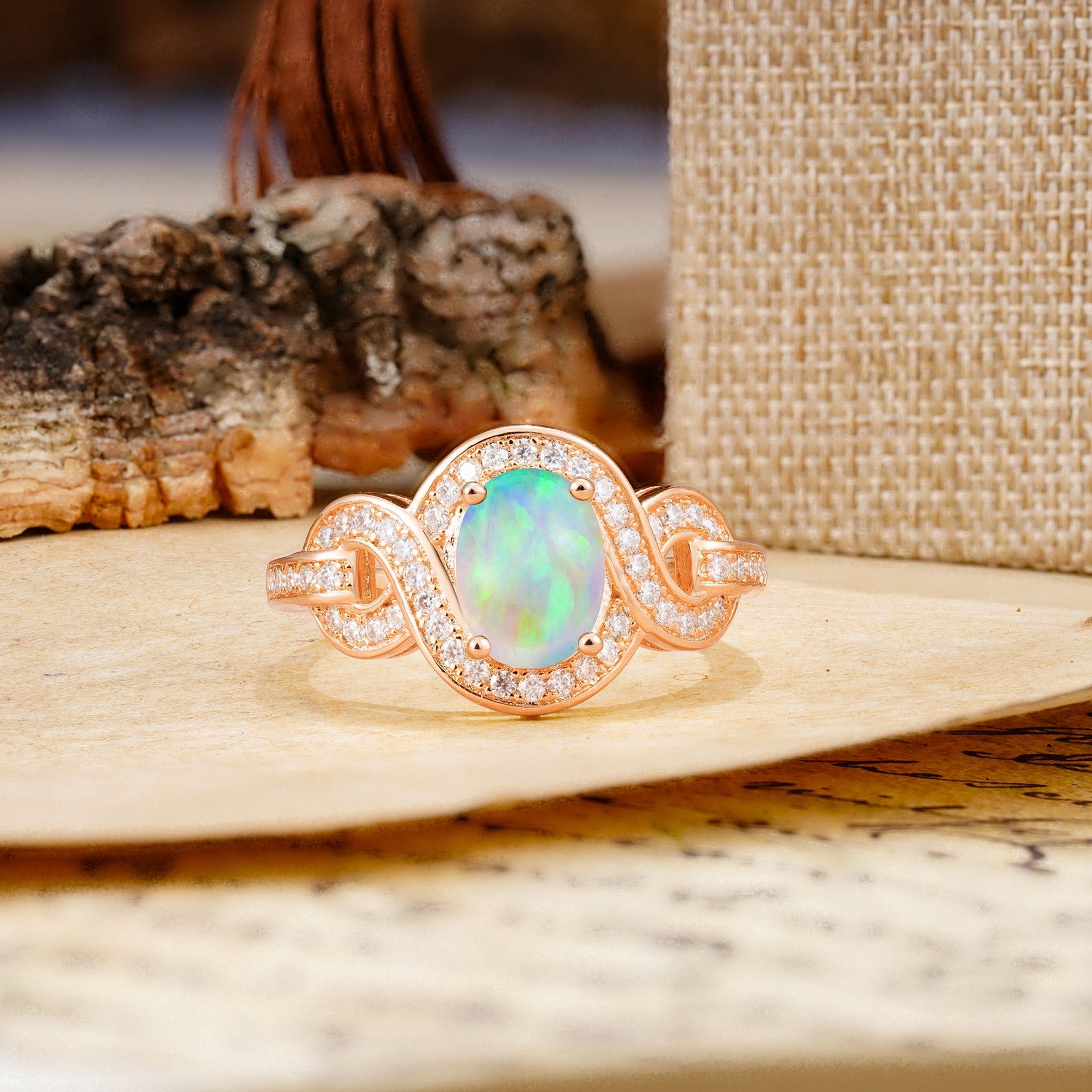 Luxurious Vintage-Style Twisted 4-Prong Oval Cut Fire Opal Engagement Ring - Additional view