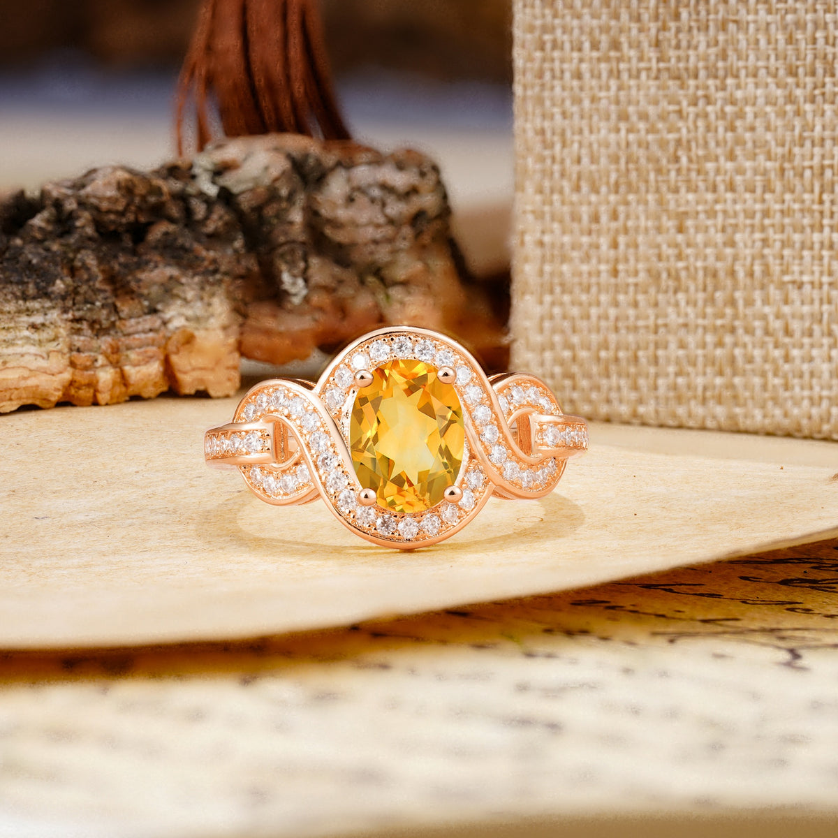Luxurious Vintage-Style Twisted 4-Prong Oval Cut Citrine Engagement Ring - Additional view