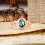Luxurious Vintage-Style Twisted 4-Prong Oval Cut Moss Agate Engagement Ring - Additional view