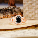 Luxurious Vintage-Style Twisted 4-Prong Oval Cut Black Onyx Engagement Ring - Additional view