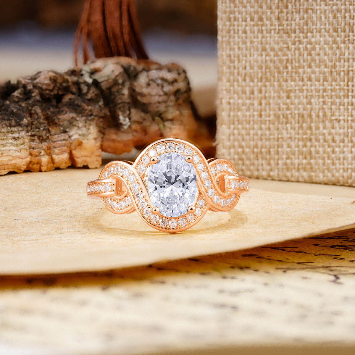 Luxurious Vintage-Style Twisted 4-Prong Oval Cut Lab Diamond Engagement Ring - Additional view