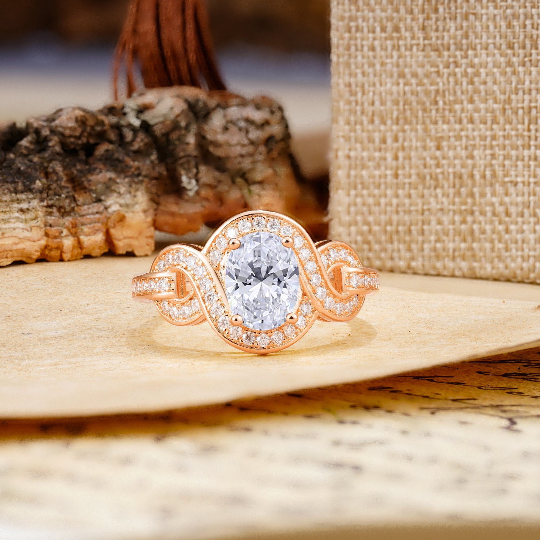 Luxurious Vintage-Style Twisted 4-Prong Oval Cut Lab Diamond Engagement Ring - Additional view