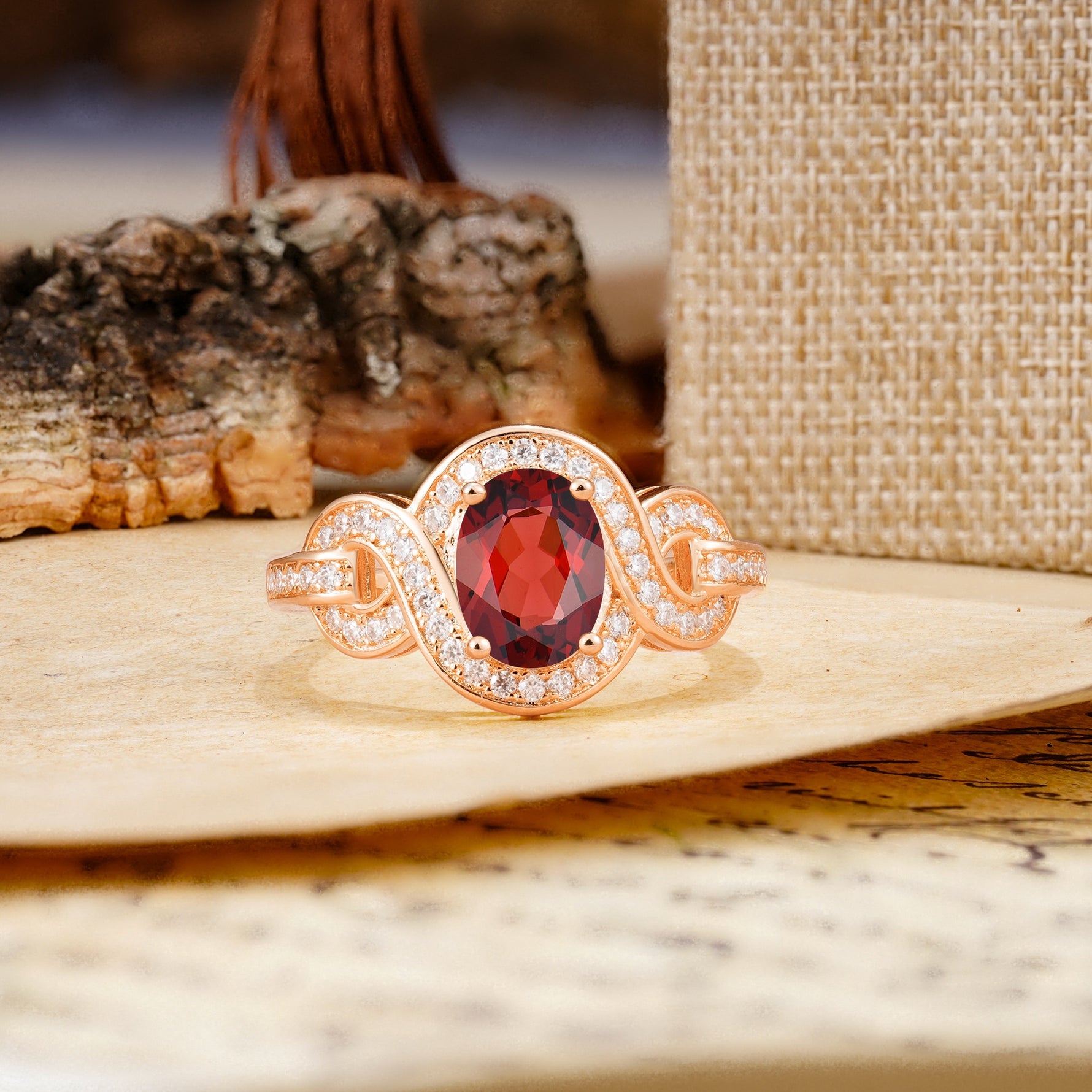 Luxurious Vintage-Style Twisted 4-Prong Oval Cut Garnet Engagement Ring - Additional view