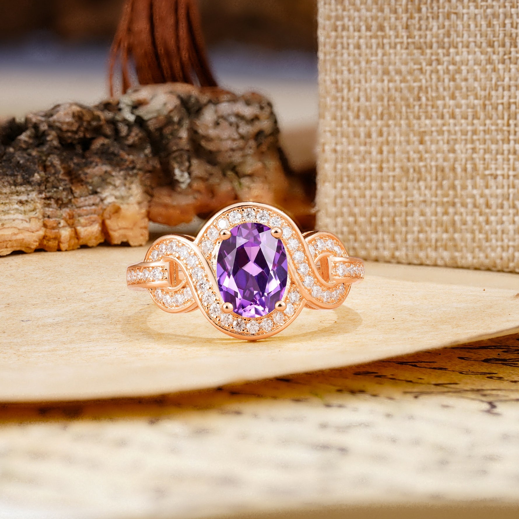 Luxurious Vintage-Style Twisted 4-Prong Oval Cut Amethyst Engagement Ring - Additional view
