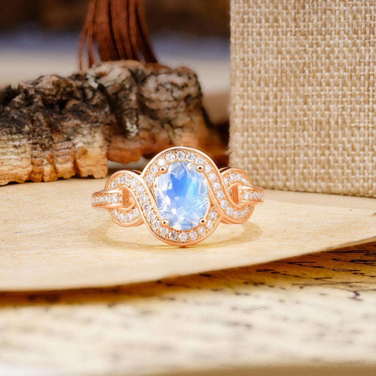 Luxurious Vintage-Style Twisted 4-Prong Oval Cut Moonstone Engagement Ring - Additional view