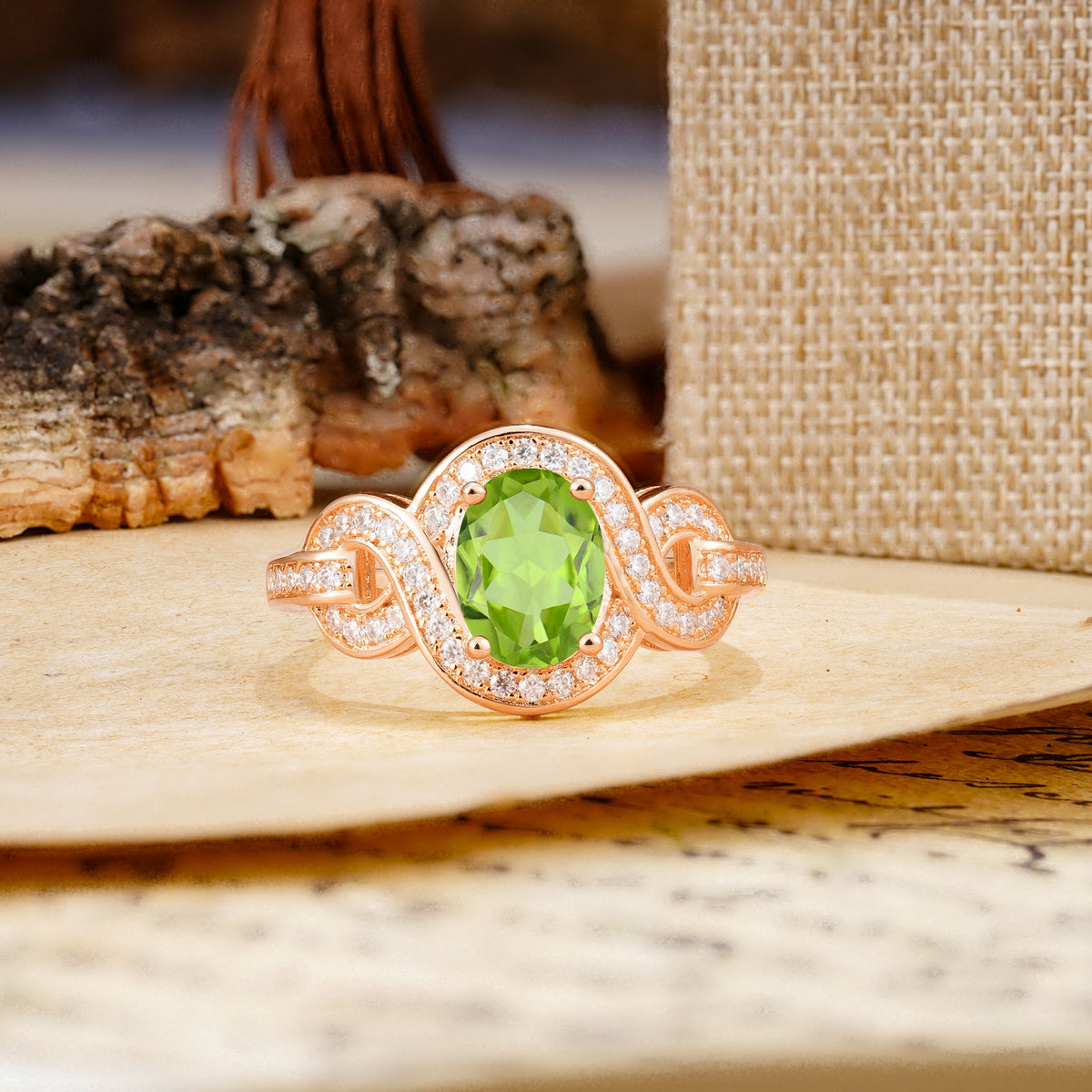 Luxurious Vintage-Style Twisted 4-Prong Oval Cut Peridot Engagement Ring - Additional view