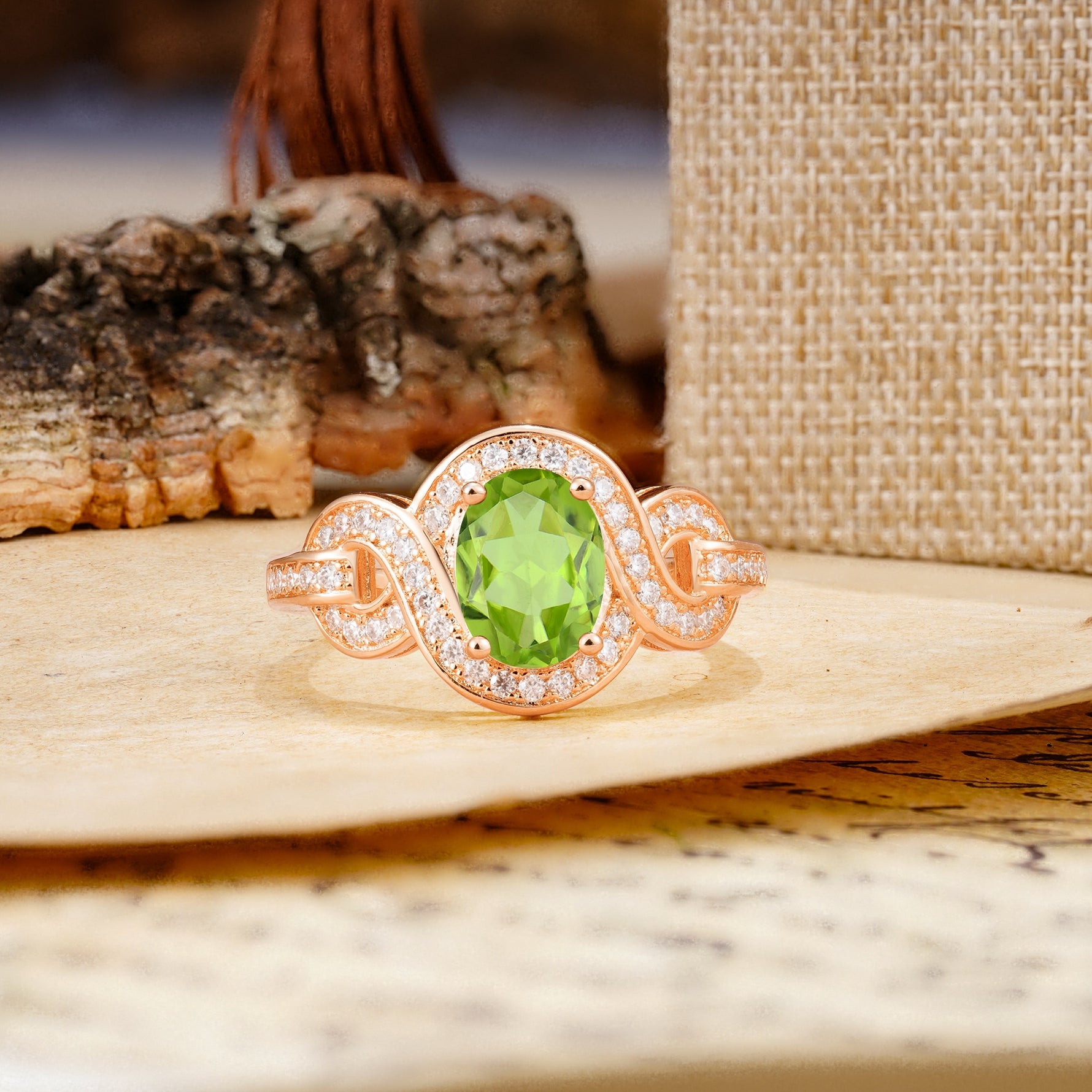 Luxurious Vintage-Style Twisted 4-Prong Oval Cut Peridot Engagement Ring - Additional view