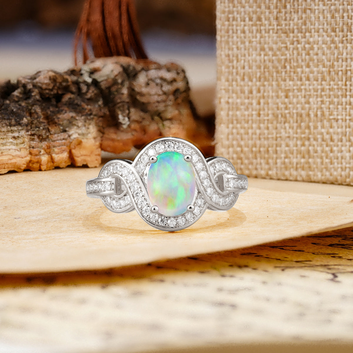 Luxurious Vintage-Style Twisted 4-Prong Oval Cut Fire Opal Engagement Ring - Additional view