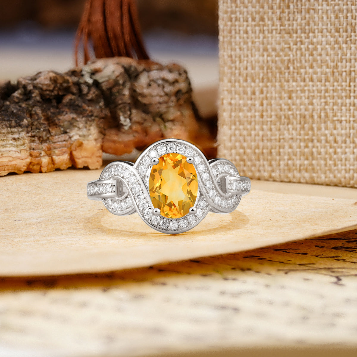 Luxurious Vintage-Style Twisted 4-Prong Oval Cut Citrine Engagement Ring - Additional view
