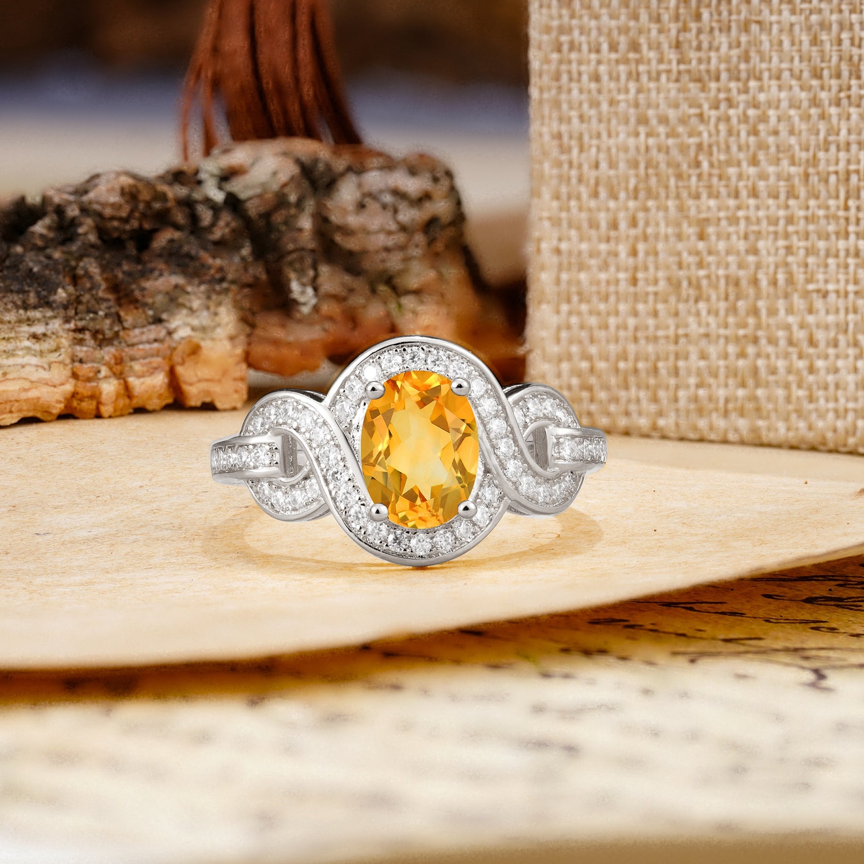 Luxurious Vintage-Style Twisted 4-Prong Oval Cut Citrine Engagement Ring - Additional view