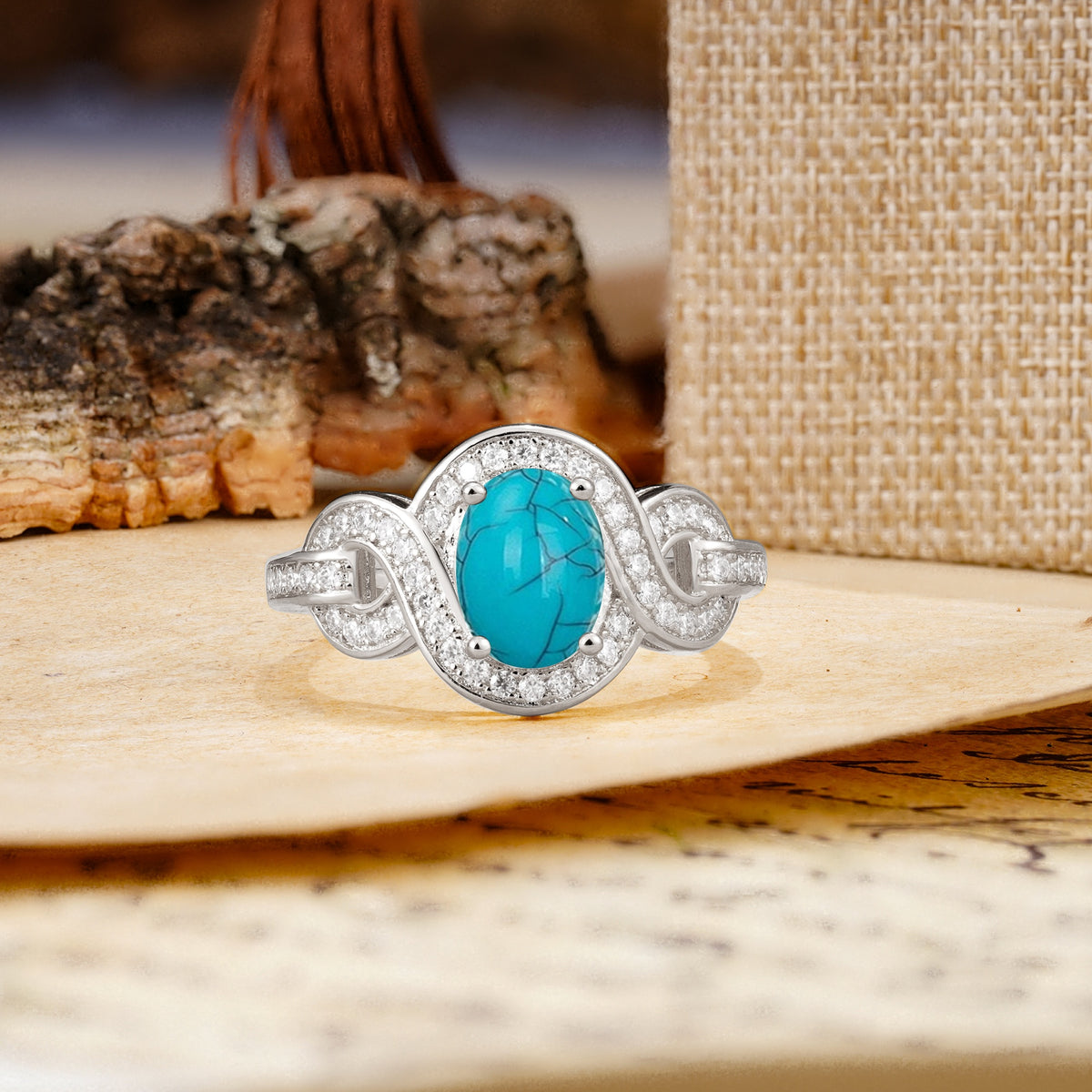 Luxurious Vintage-Style Twisted 4-Prong Oval Cut Turquoise Engagement Ring - Additional view