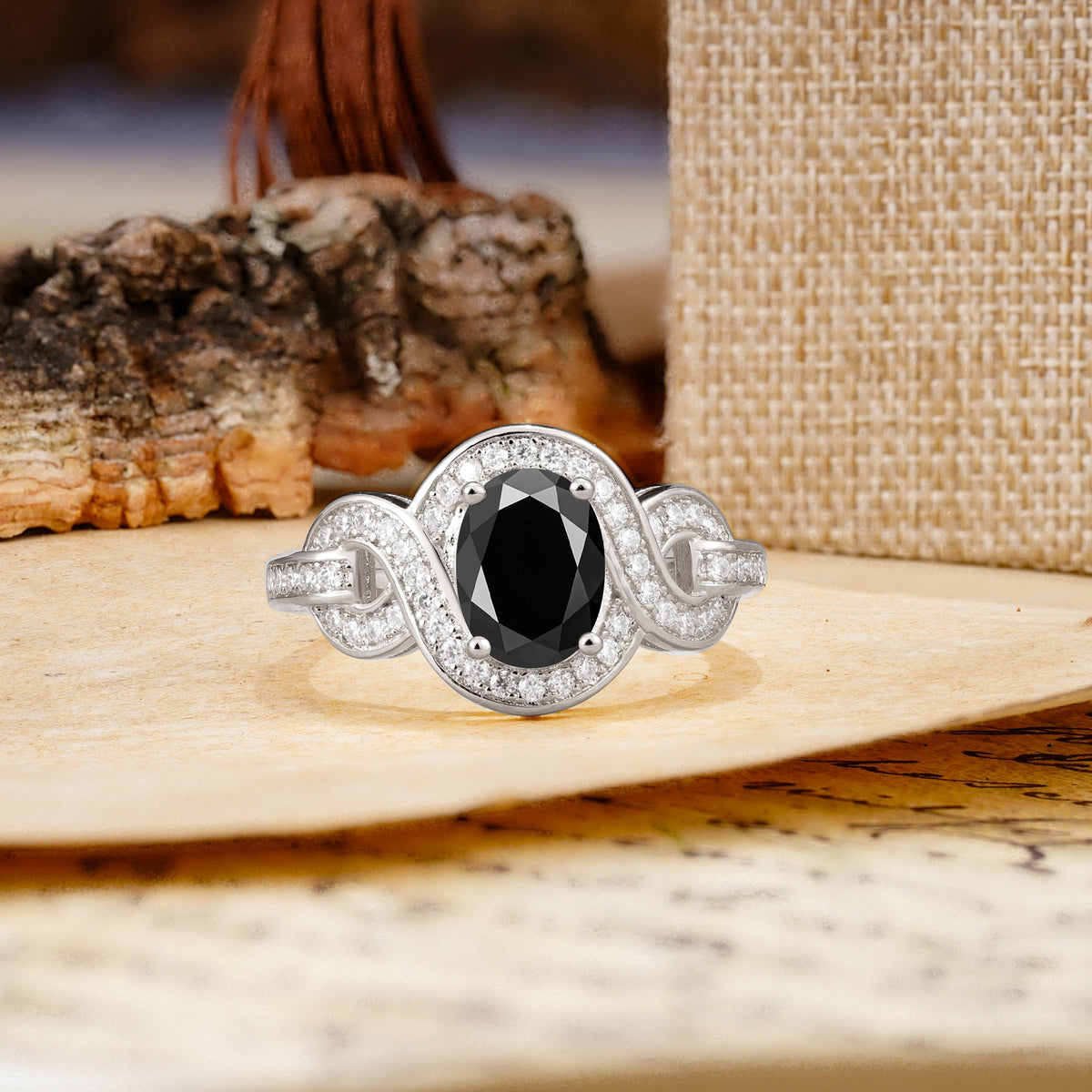 Luxurious Vintage-Style Twisted 4-Prong Oval Cut Black Onyx Engagement Ring - Additional view