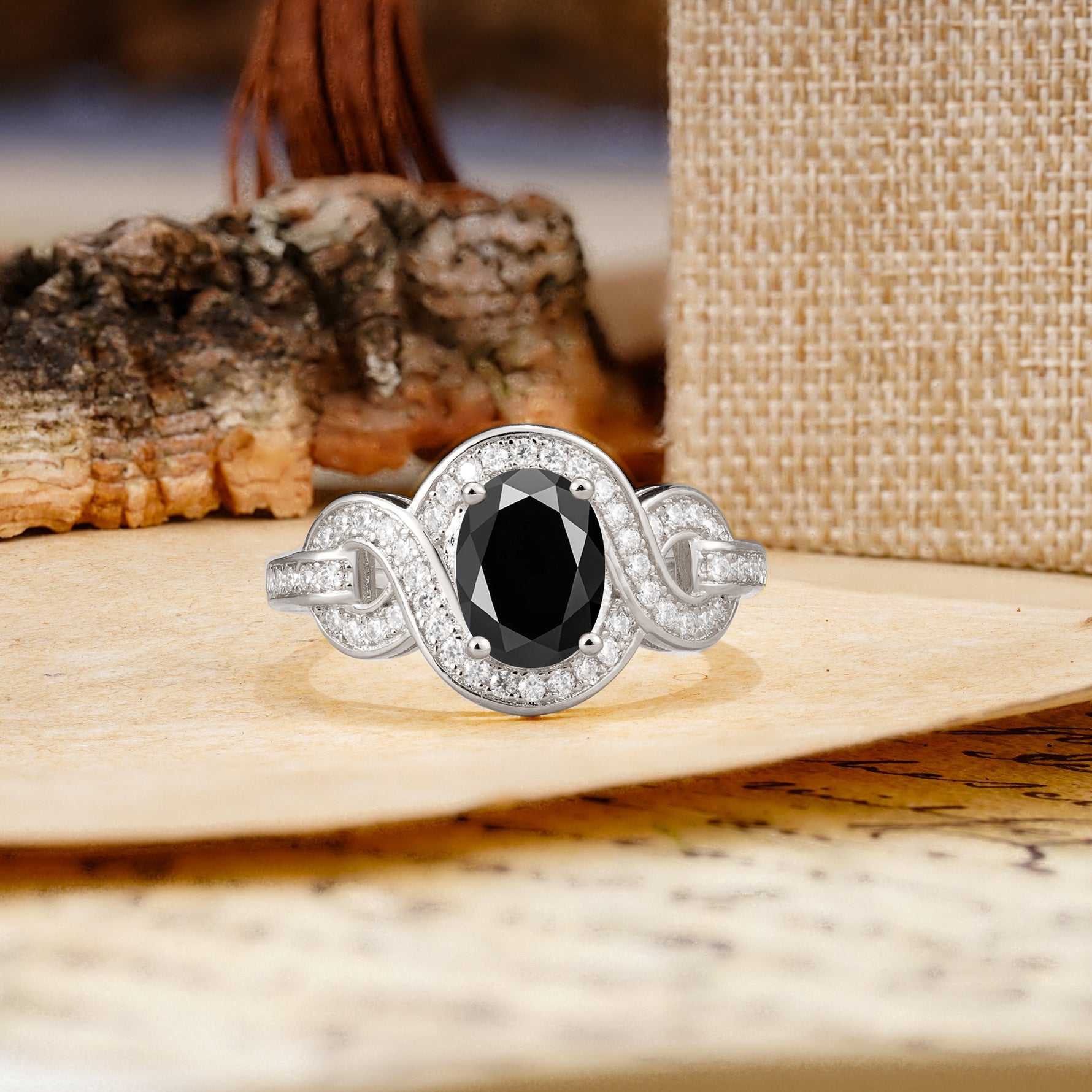 Luxurious Vintage-Style Twisted 4-Prong Oval Cut Black Onyx Engagement Ring - Additional view