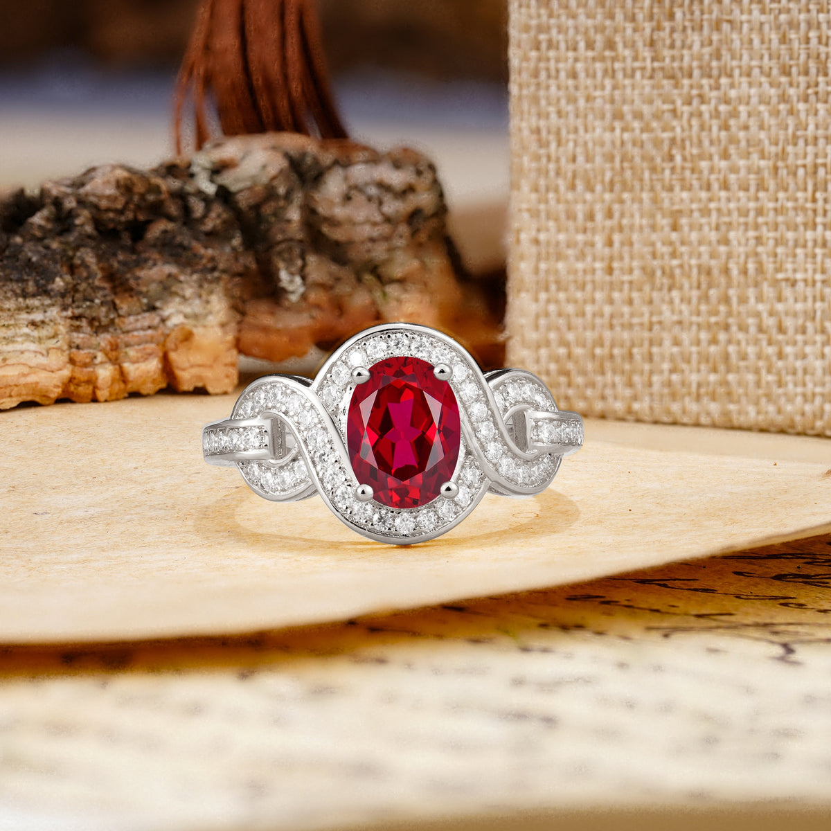 Luxurious Vintage-Style Twisted 4-Prong Oval Cut Ruby Engagement Ring - Additional view