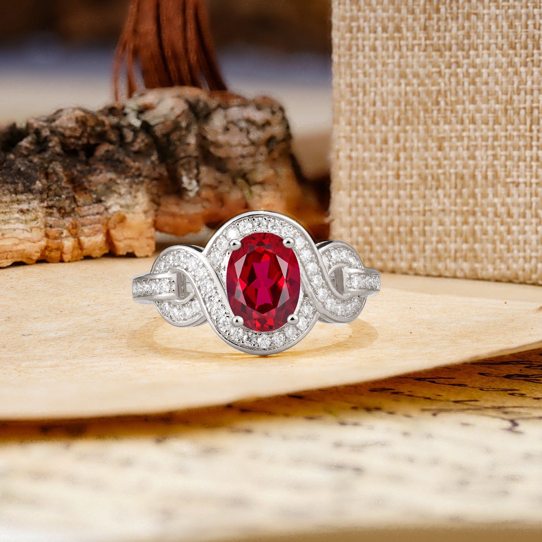 Luxurious Vintage-Style Twisted 4-Prong Oval Cut Ruby Engagement Ring - Additional view
