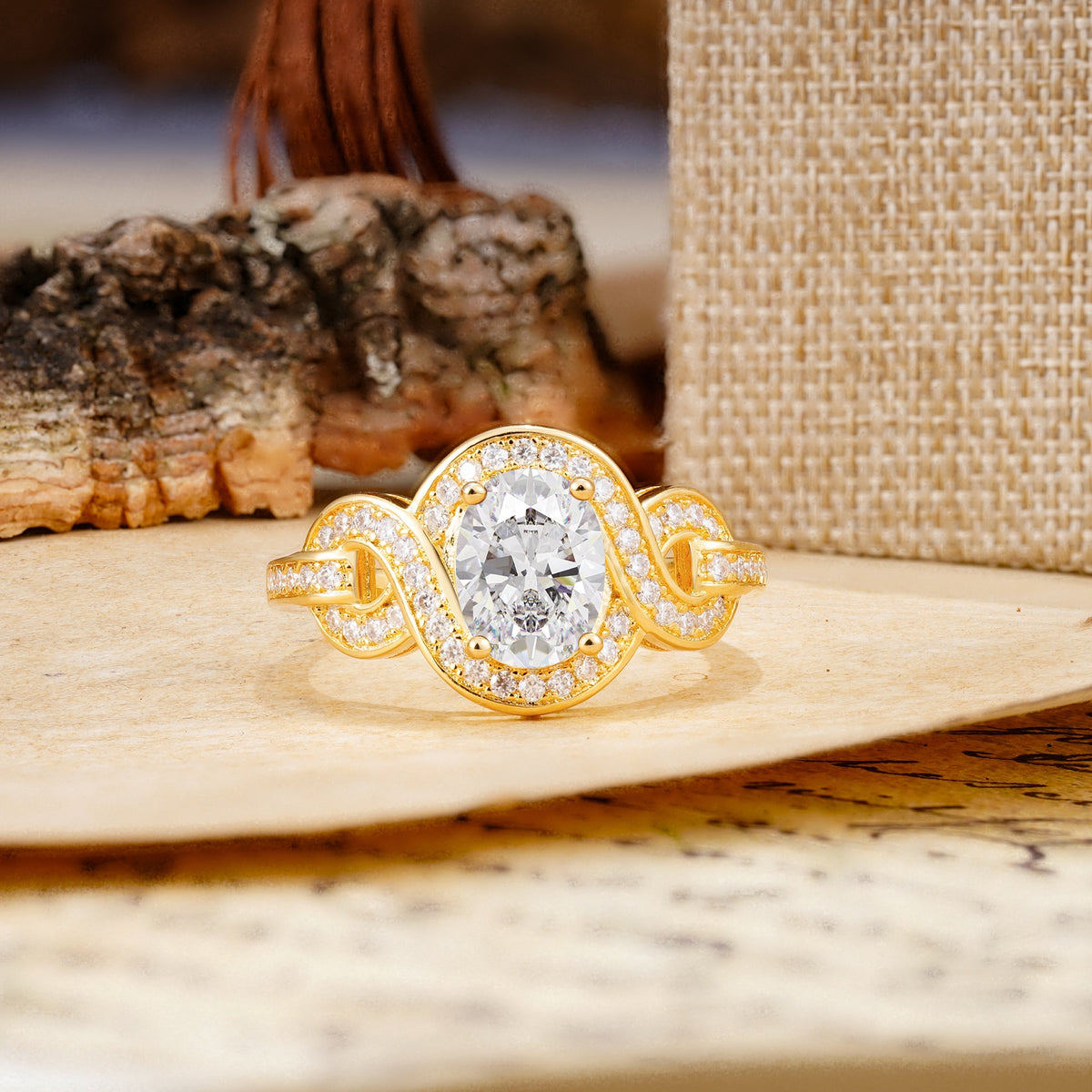 Luxurious Vintage-Style Twisted 4-Prong Oval Cut Moissanite Engagement Ring - Additional view
