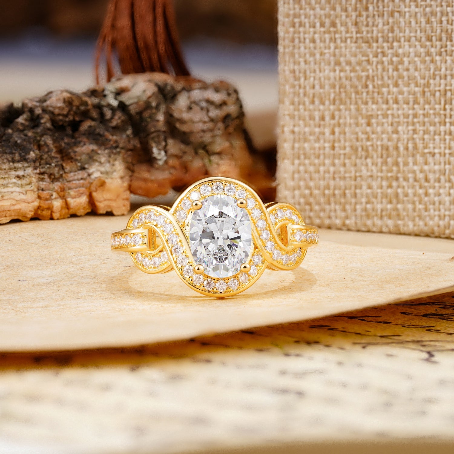 Luxurious Vintage-Style Twisted 4-Prong Oval Cut Moissanite Engagement Ring - Additional view