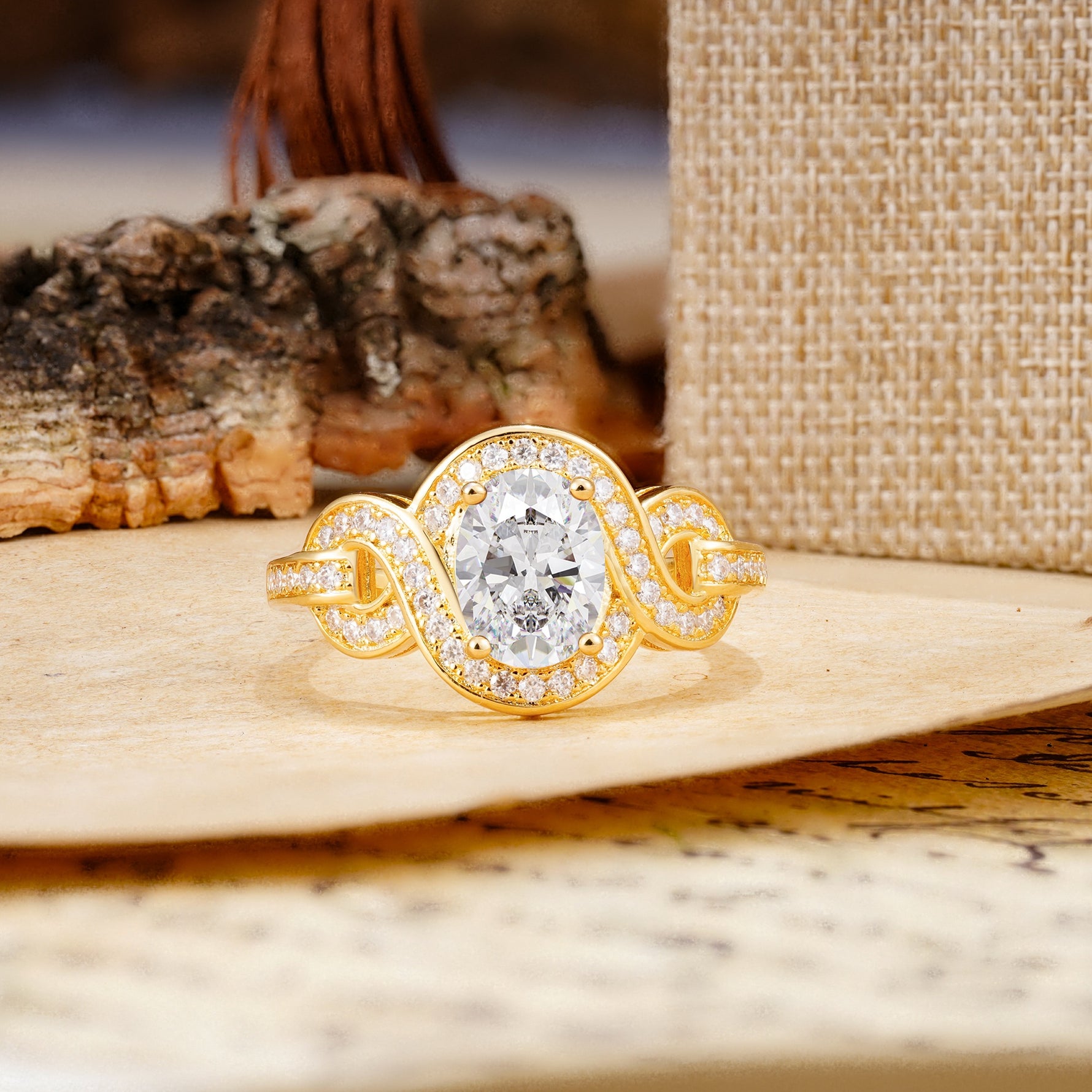 Luxurious Vintage-Style Twisted 4-Prong Oval Cut Moissanite Engagement Ring - Additional view