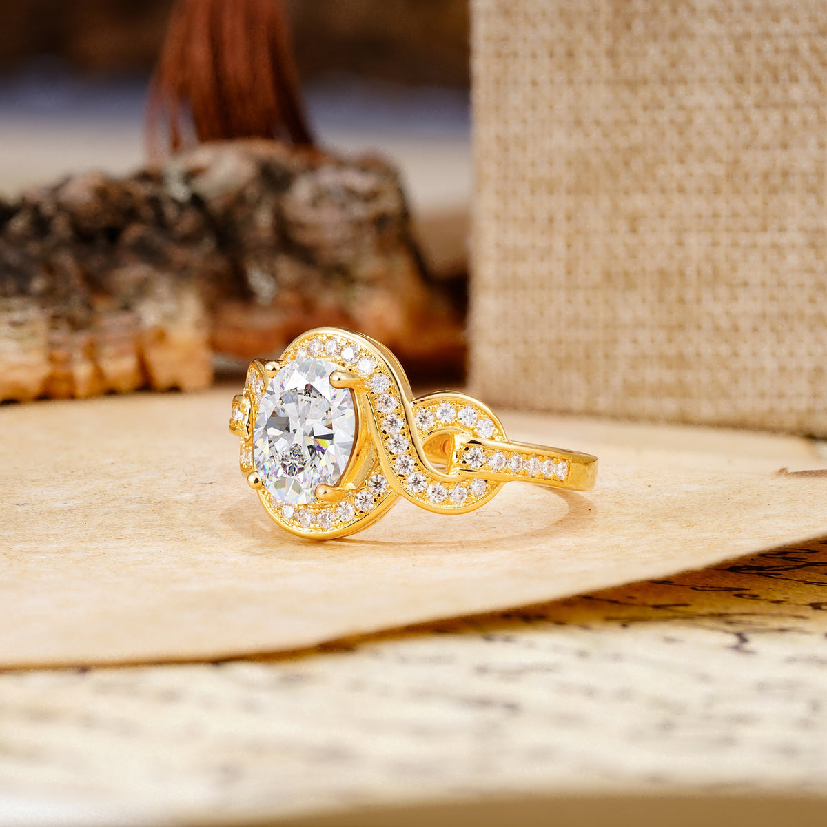 Luxurious Vintage-Style Twisted 4-Prong Oval Cut Moissanite Engagement Ring - Additional view